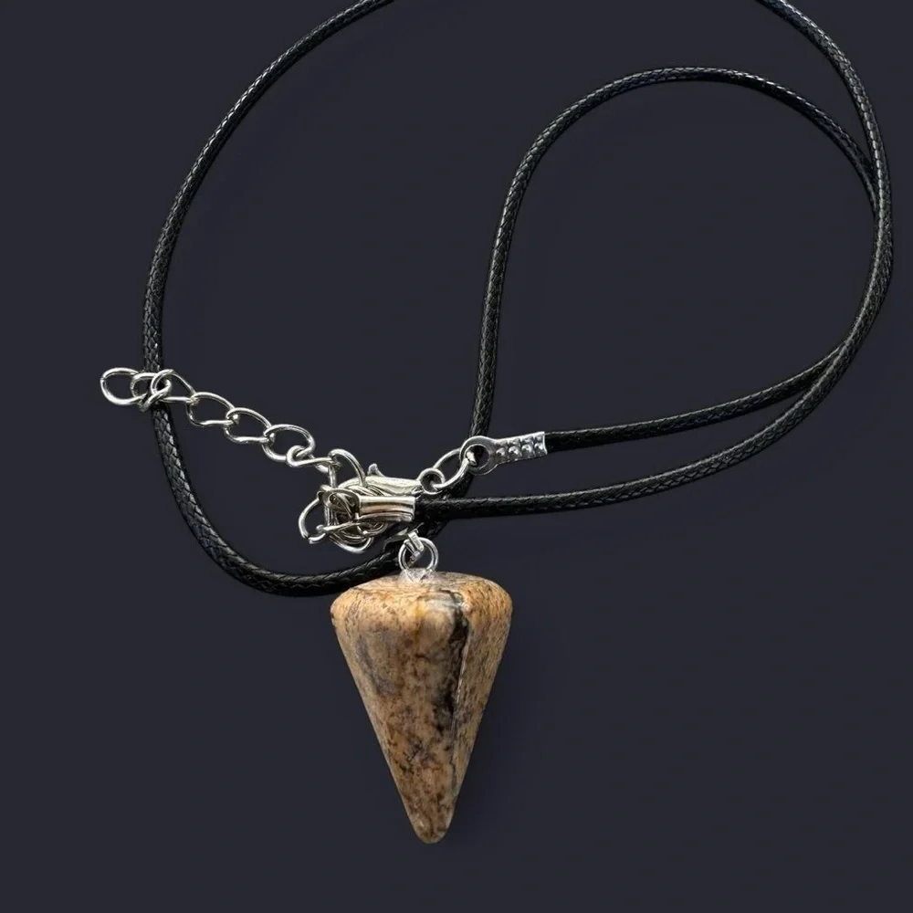Picture Jasper Pyramid Pendant Necklace